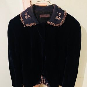 Navy velvet blazer by Alberta Ferretti. Size 6.